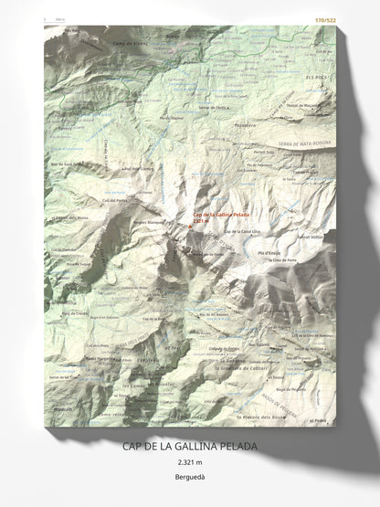 Mapa de relieve de Cap de la Gallina Pelada, 2321 m, Berguedà, lámina 100 Cims de Trobart 30 × 40 cm.