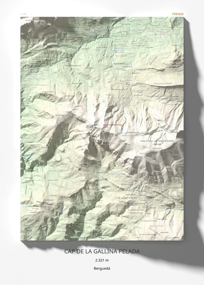 Mapa de relieve de Cap de la Gallina Pelada, 2321 m, Berguedà, lámina 100 Cims de Trobart 50 × 70 cm.