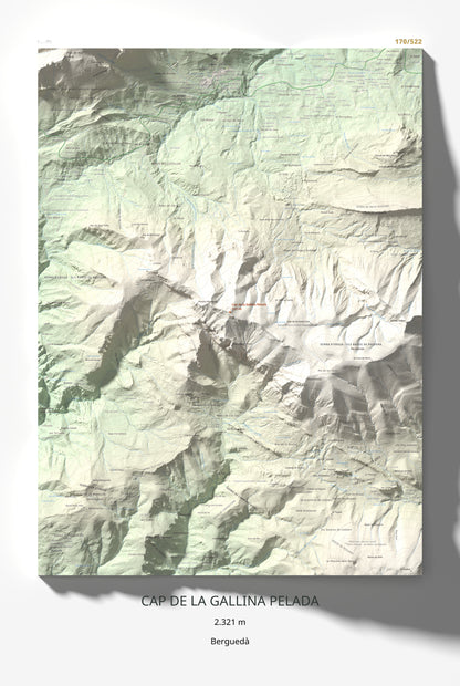 Mapa de relieve de Cap de la Gallina Pelada, 2321 m, Berguedà, lámina 100 Cims de Trobart 61 × 91 cm.
