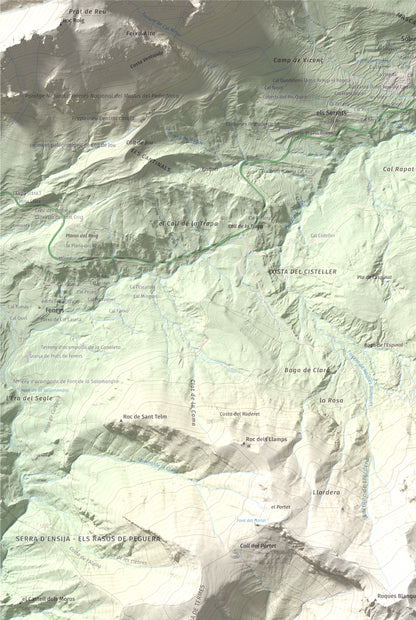Mapa de relieve de Cap de la Gallina Pelada, 2321 m, Berguedà, lámina 100 Cims de Trobart. Detalle de la zona superior izquierda. 61 × 91 cm.