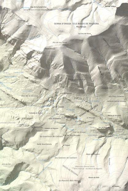 Mapa de relieve de Cap de la Gallina Pelada, 2321 m, Berguedà, lámina 100 Cims de Trobart. Detalle de la zona inferior derecha. 61 × 91 cm.