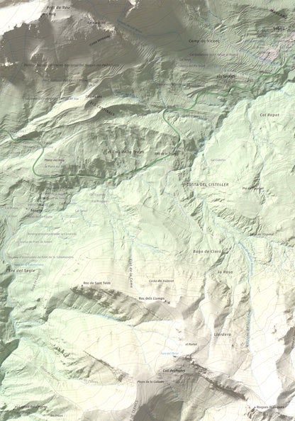 Mapa de relieve de Cap de la Gallina Pelada, 2321 m, Berguedà, lámina 100 Cims de Trobart. Detalle de la zona superior izquierda. 70 × 100 cm.