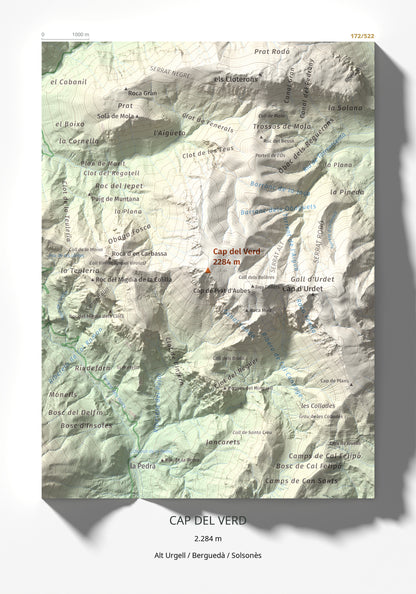 Mapa de relieve de Cap del Verd, 2284 m, Alt Urgell · Berguedà · Solsonès, lámina 100 Cims de Trobart 21 × 30 cm.