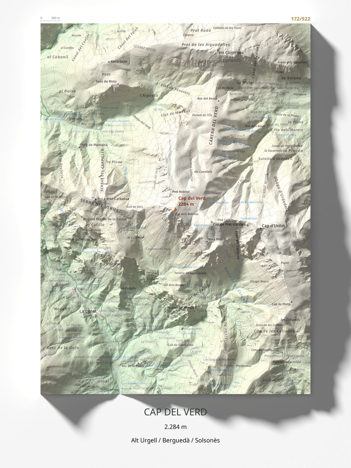 Mapa de relieve de Cap del Verd, 2284 m, Alt Urgell · Berguedà · Solsonès, lámina 100 Cims de Trobart 30 × 40 cm.