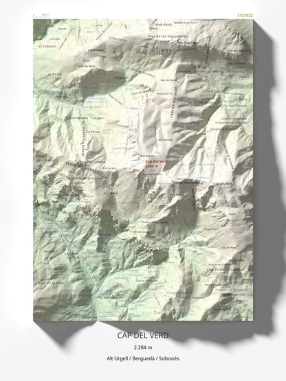 Mapa de relieve de Cap del Verd, 2284 m, Alt Urgell · Berguedà · Solsonès, lámina 100 Cims de Trobart 30 × 40 cm.