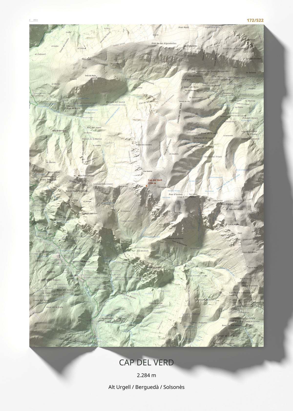 Mapa de relieve de Cap del Verd, 2284 m, Alt Urgell · Berguedà · Solsonès, lámina 100 Cims de Trobart 50 × 70 cm.