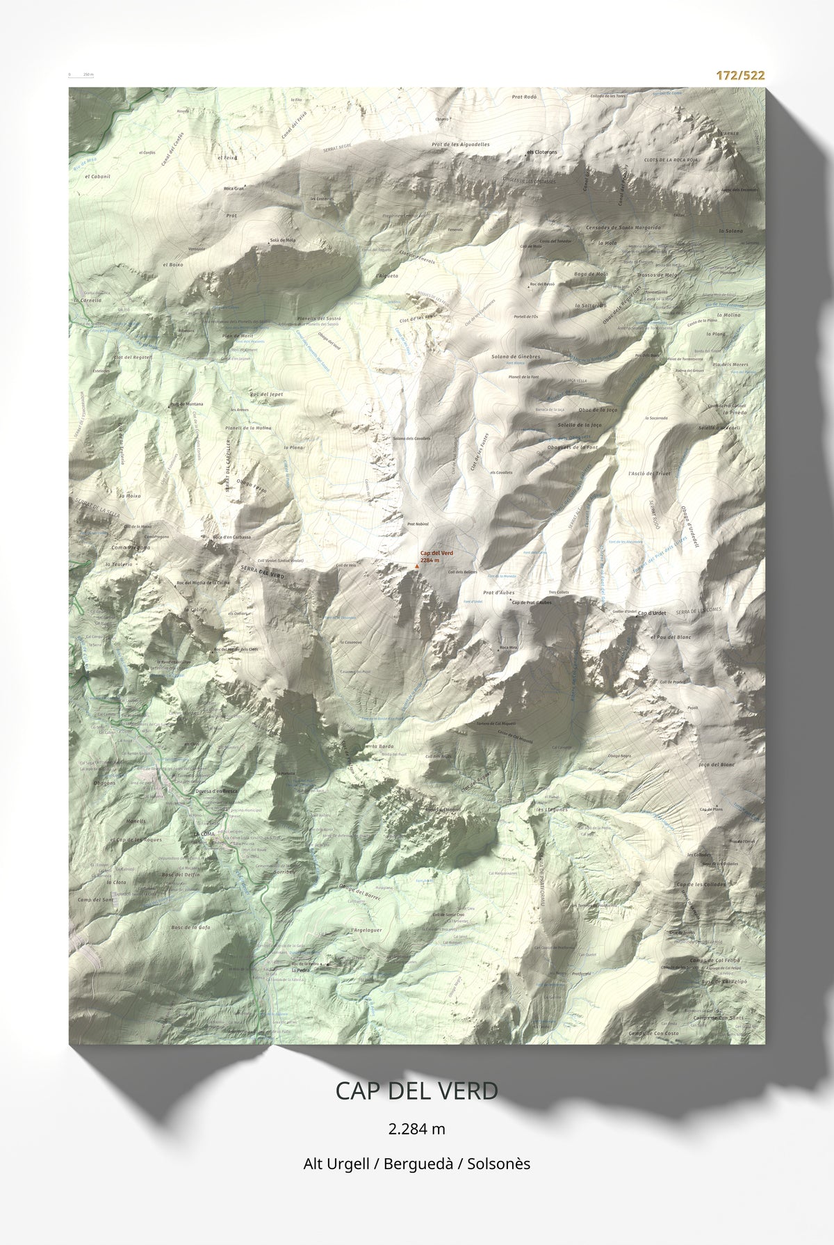 Mapa de relieve de Cap del Verd, 2284 m, Alt Urgell · Berguedà · Solsonès, lámina 100 Cims de Trobart 61 × 91 cm.