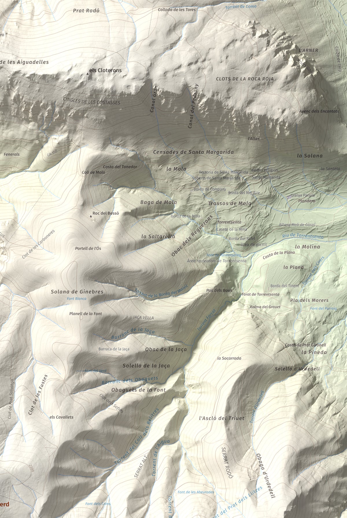 Mapa de relieve de Cap del Verd, 2284 m, Alt Urgell · Berguedà · Solsonès, lámina 100 Cims de Trobart. Detalle de la zona superior derecha. 61 × 91 cm.