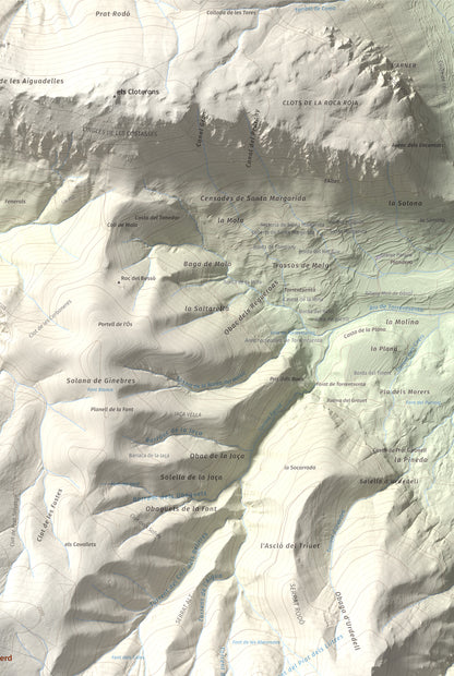 Mapa de relieve de Cap del Verd, 2284 m, Alt Urgell · Berguedà · Solsonès, lámina 100 Cims de Trobart. Detalle de la zona superior derecha. 61 × 91 cm.