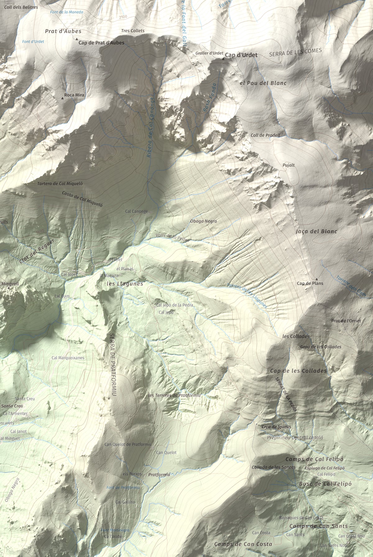 Mapa de relieve de Cap del Verd, 2284 m, Alt Urgell · Berguedà · Solsonès, lámina 100 Cims de Trobart. Detalle de la zona inferior derecha. 61 × 91 cm.