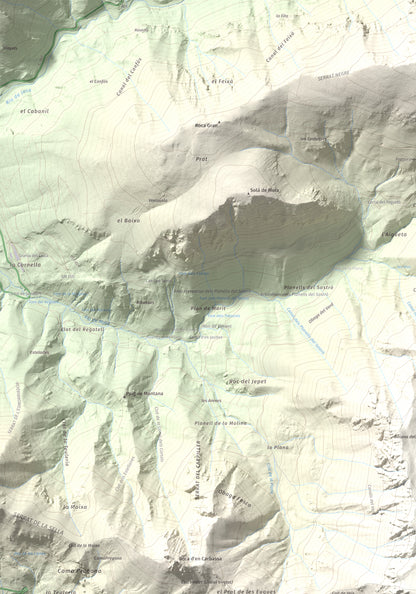 Mapa de relieve de Cap del Verd, 2284 m, Alt Urgell · Berguedà · Solsonès, lámina 100 Cims de Trobart. Detalle de la zona superior izquierda. 70 × 100 cm.