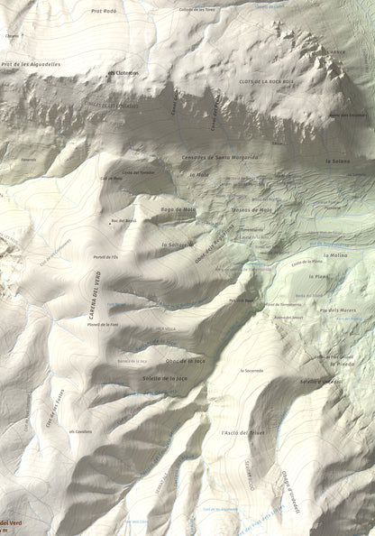 Mapa de relieve de Cap del Verd, 2284 m, Alt Urgell · Berguedà · Solsonès, lámina 100 Cims de Trobart. Detalle de la zona superior derecha. 70 × 100 cm.