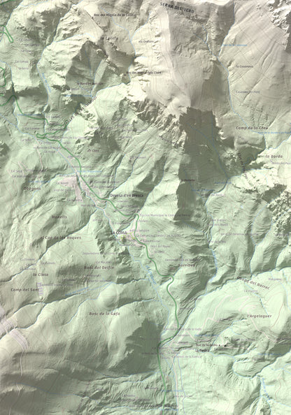 Mapa de relieve de Cap del Verd, 2284 m, Alt Urgell · Berguedà · Solsonès, lámina 100 Cims de Trobart. Detalle de la zona inferior izquierda. 70 × 100 cm.