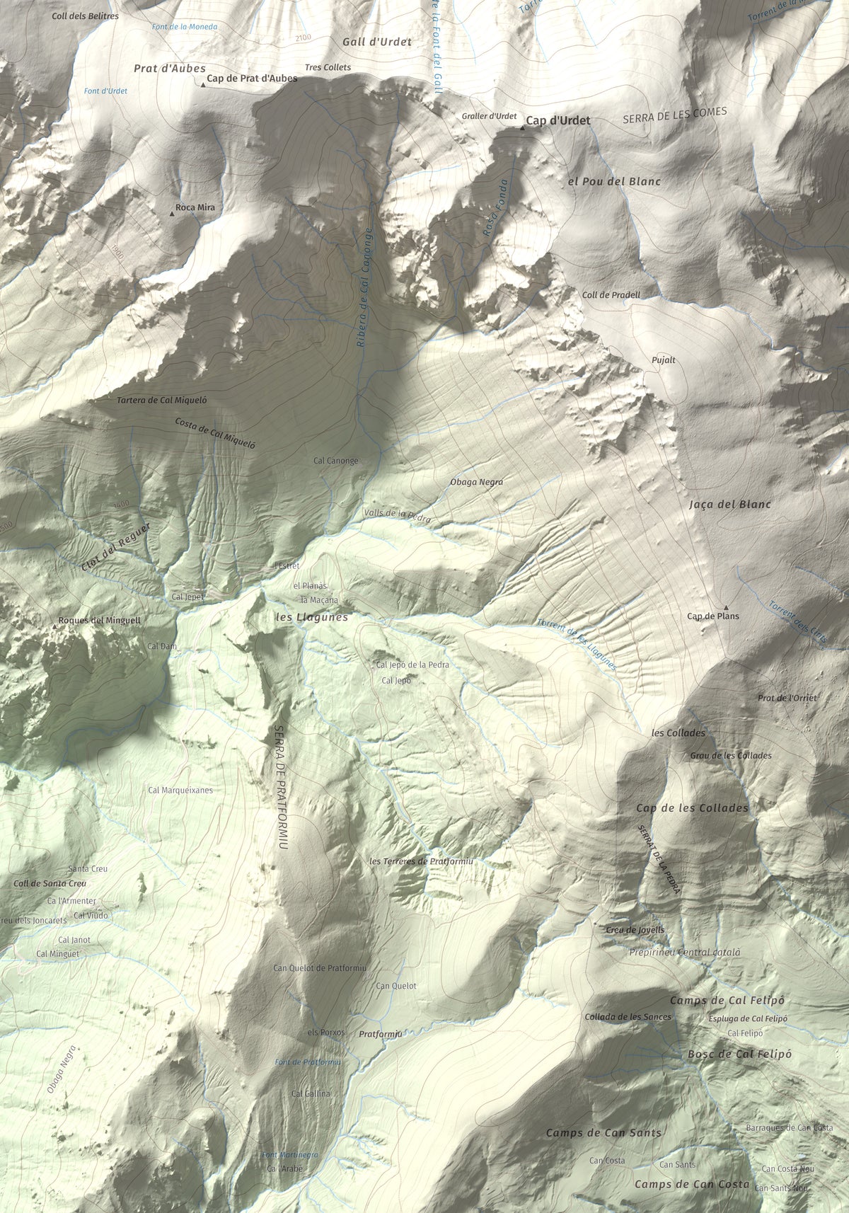 Mapa de relieve de Cap del Verd, 2284 m, Alt Urgell · Berguedà · Solsonès, lámina 100 Cims de Trobart. Detalle de la zona inferior derecha. 70 × 100 cm.
