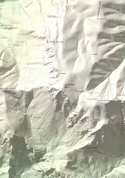 Mapa de relieve de Cap del Verd, 2284 m, Alt Urgell · Berguedà · Solsonès, lámina 100 Cims de Trobart. Detalle de la zona central. 70 × 100 cm.