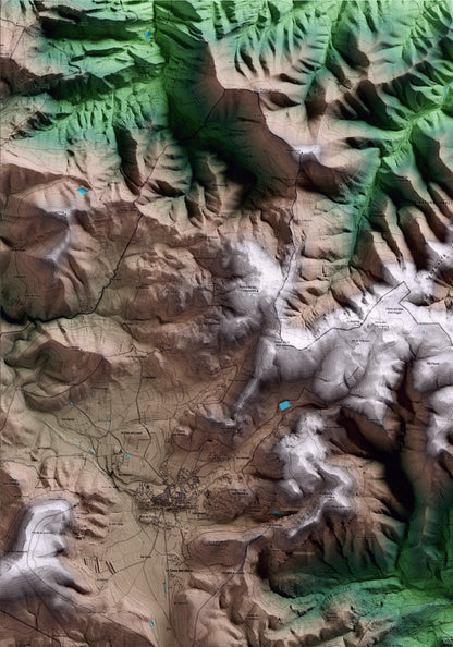 Mapa artístico del relieve de Capafonts, al Baix Camp, con 15 km de entorno y base topográfica ICGC. Detalle de la zona superior izquierda.