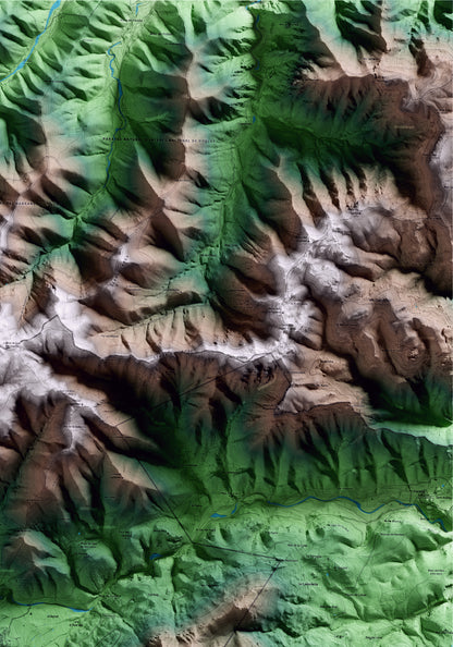 Mapa artístico del relieve de Capafonts, al Baix Camp, con 15 km de entorno y base topográfica ICGC. Detalle de la zona superior derecha.