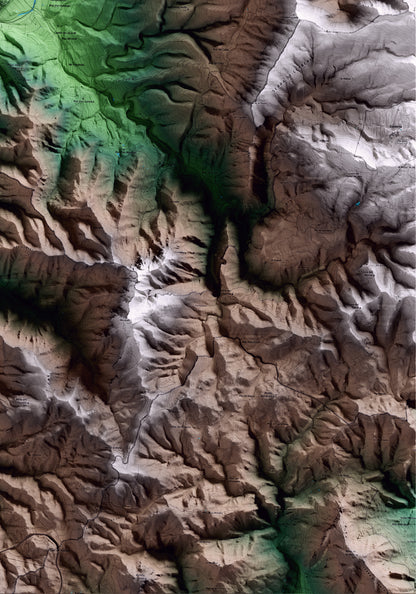 Mapa artístico del relieve de Capçanes, al Priorat, con 15 km de entorno y base topográfica ICGC. Detalle de la zona inferior derecha.