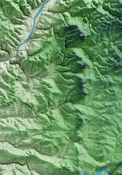 Mapa artístico del relieve de Capçanes, al Priorat, con 15 km de entorno y base topográfica ICGC. Detalle de la zona superior izquierda.