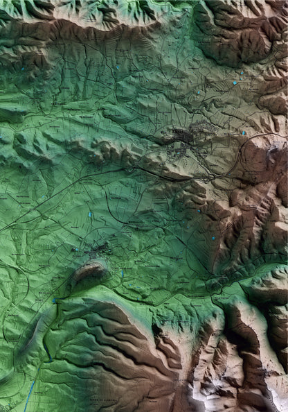 Mapa artístico del relieve de Capçanes, al Priorat, con 15 km de entorno y base topográfica ICGC. Detalle de la zona superior derecha.