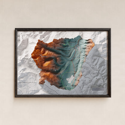 Mapa de relleu del Capcir, amb el territori en color i l’entorn en blanc. Presentació amb marc. 21 × 30 cm. Estil Contrastat.