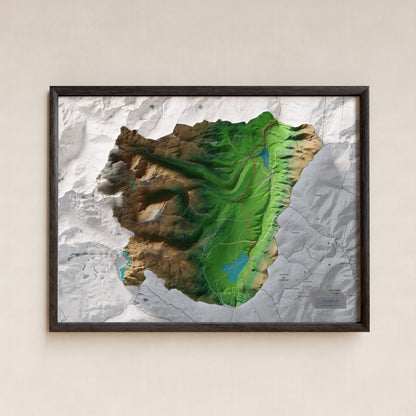 Mapa de relleu del Capcir, amb el territori en color i l’entorn en blanc. Presentació amb marc. 30 × 40 cm. Estil Clàssic.