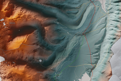 Mapa de relleu del Capcir, amb el territori en color i l’entorn en blanc. Detall de la part central. 61 × 91 cm. Estil Contrastat.