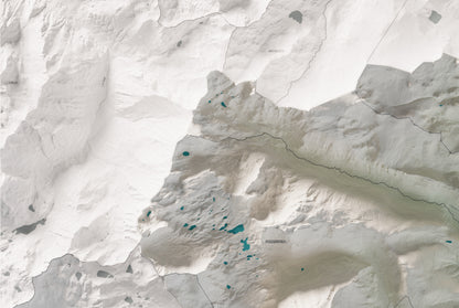 Mapa de relleu del Capcir, amb el territori en color i l’entorn en blanc. Detall de la part superior esquerra. 61 × 91 cm. Estil Cartogràfic.