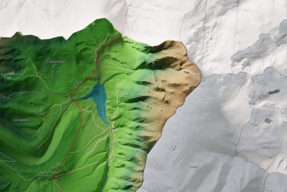 Mapa de relleu del Capcir, amb el territori en color i l’entorn en blanc. Detall de la part superior dreta. 61 × 91 cm. Estil Clàssic.