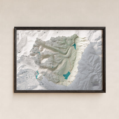Mapa de relleu del Capcir, amb el territori en color i l’entorn en blanc. Presentació amb marc. 70 × 100 cm. Estil Cartogràfic.