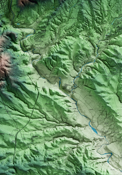 Mapa artístico del relieve de Capellades, al Anoia, con 15 km de entorno y base topográfica ICGC. Detalle de la zona inferior derecha.