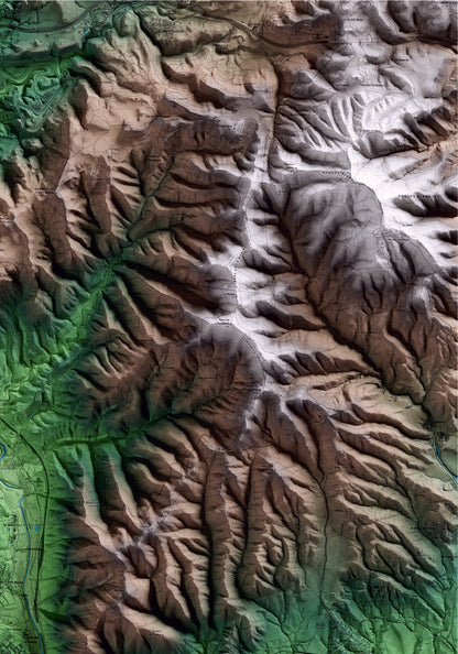 Mapa artístico del relieve de Capellades, al Anoia, con 15 km de entorno y base topográfica ICGC. Detalle de la zona superior derecha.