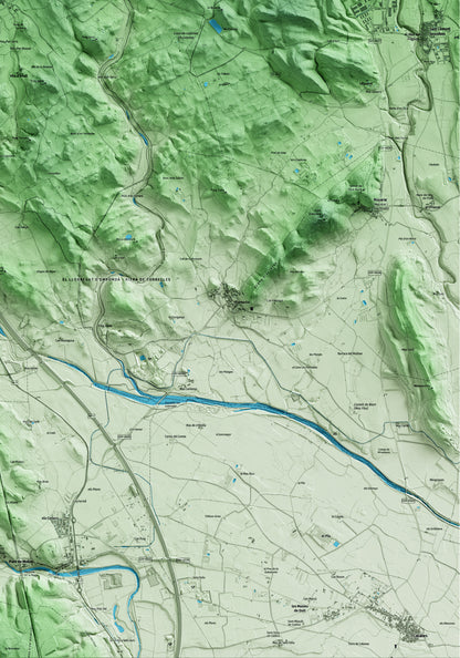 Mapa artístico del relieve de Capmany, al Alt Empordà, con 15 km de entorno y base topográfica ICGC. Detalle de la zona inferior derecha.
