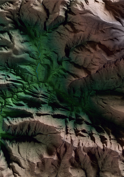 Mapa artístico del relieve de Capolat, al Berguedà, con 15 km de entorno y base topográfica ICGC. Detalle de la zona superior izquierda.