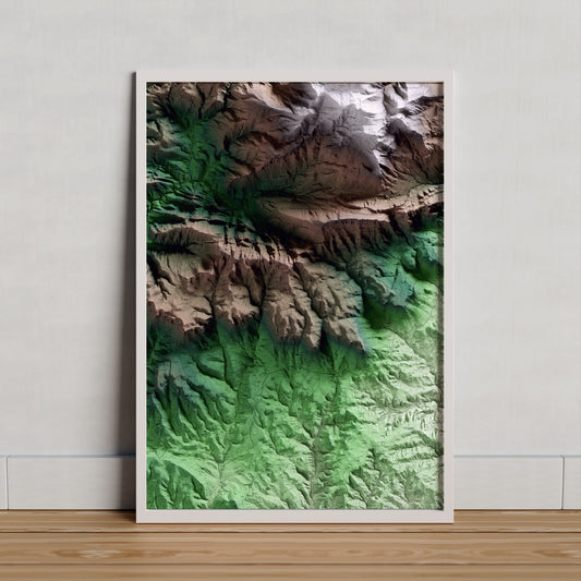 Mapa artístico del relieve de Capolat, al Berguedà, con 15 km de entorno y base topográfica ICGC. Presentación enmarcada.