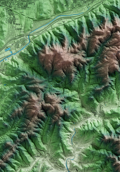 Mapa artístico del relieve de Cardedeu, al Vallès Oriental, con 15 km de entorno y base topográfica ICGC. Detalle de la zona inferior derecha.