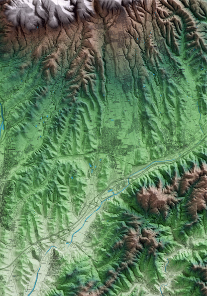 Mapa artístico del relieve de Cardedeu, al Vallès Oriental, con 15 km de entorno y base topográfica ICGC