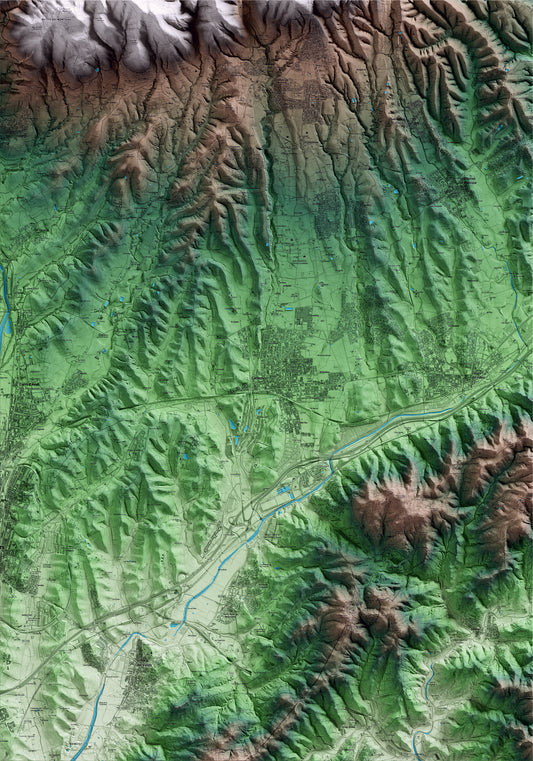 Mapa artístico del relieve de Cardedeu, al Vallès Oriental, con 15 km de entorno y base topográfica ICGC