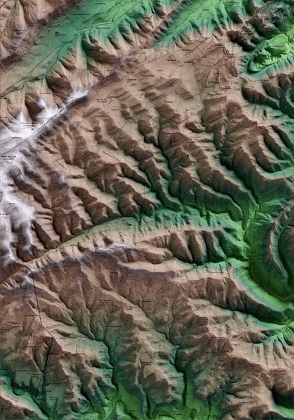 Mapa artístic del relleu de Cardona, al Bages, amb 15 km d’entorn i base topogràfica ICGC. Detall de la zona inferior esquerra.