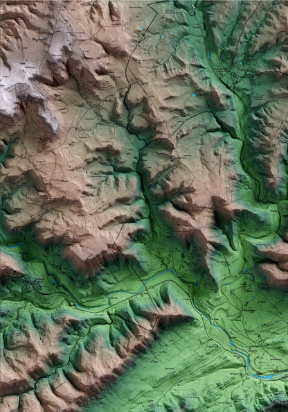Mapa artístic del relleu de Cardona, al Bages, amb 15 km d’entorn i base topogràfica ICGC. Detall de la zona superior esquerra.