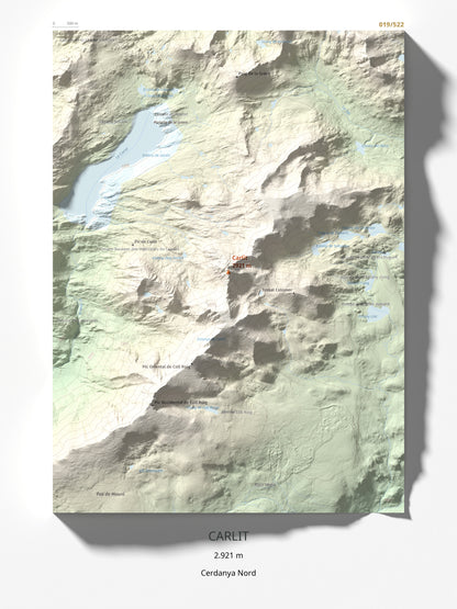 Mapa de relieve de Carlit, 2921 m, Cerdanya Nord, lámina 100 Cims de Trobart 30 × 40 cm.