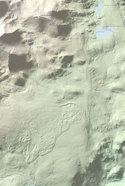 Mapa de relieve de Carlit, 2921 m, Cerdanya Nord, lámina 100 Cims de Trobart. Detalle de la zona inferior derecha. 61 × 91 cm.