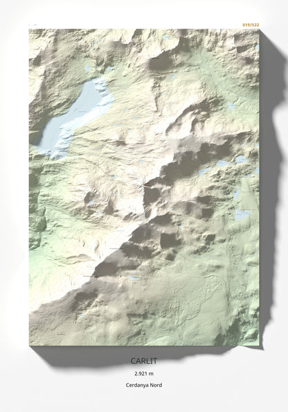 Mapa de relieve de Carlit, 2921 m, Cerdanya Nord, lámina 100 Cims de Trobart 70 × 100 cm.