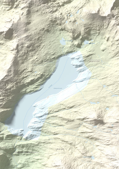 Mapa de relieve de Carlit, 2921 m, Cerdanya Nord, lámina 100 Cims de Trobart. Detalle de la zona superior izquierda. 70 × 100 cm.