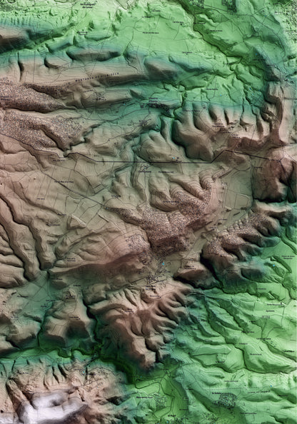 Mapa artístico del relieve de Carme, al Anoia, con 15 km de entorno y base topográfica ICGC. Detalle de la zona inferior derecha.