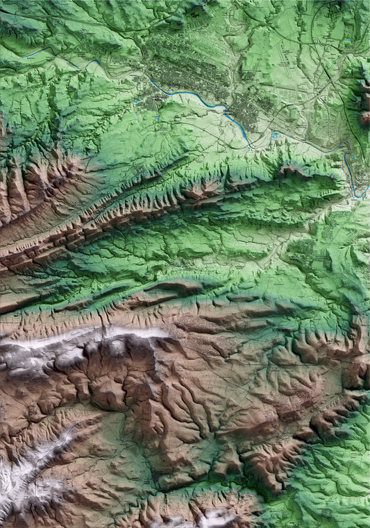 Mapa artístico del relieve de Carme, al Anoia, con 15 km de entorno y base topográfica ICGC