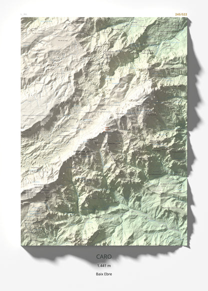 Mapa de relieve de Caro, 1441 m, Baix Ebre, lámina 100 Cims de Trobart 50 × 70 cm.