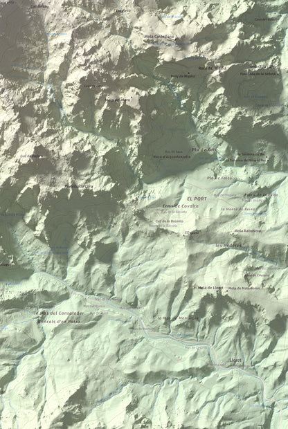Mapa de relieve de Caro, 1441 m, Baix Ebre, lámina 100 Cims de Trobart. Detalle de la zona inferior derecha. 61 × 91 cm.