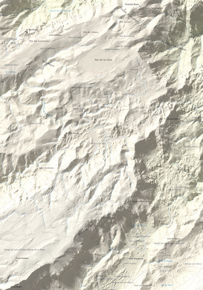 Mapa de relieve de Caro, 1441 m, Baix Ebre, lámina 100 Cims de Trobart. Detalle de la zona superior izquierda. 70 × 100 cm.