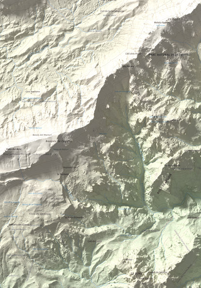 Mapa de relieve de Caro, 1441 m, Baix Ebre, lámina 100 Cims de Trobart. Detalle de la zona inferior izquierda. 70 × 100 cm.
